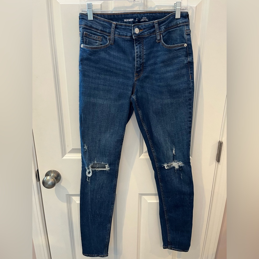 Old Navy Mid Rise Rockstar Super Skinny Blue Jeans Size 8L